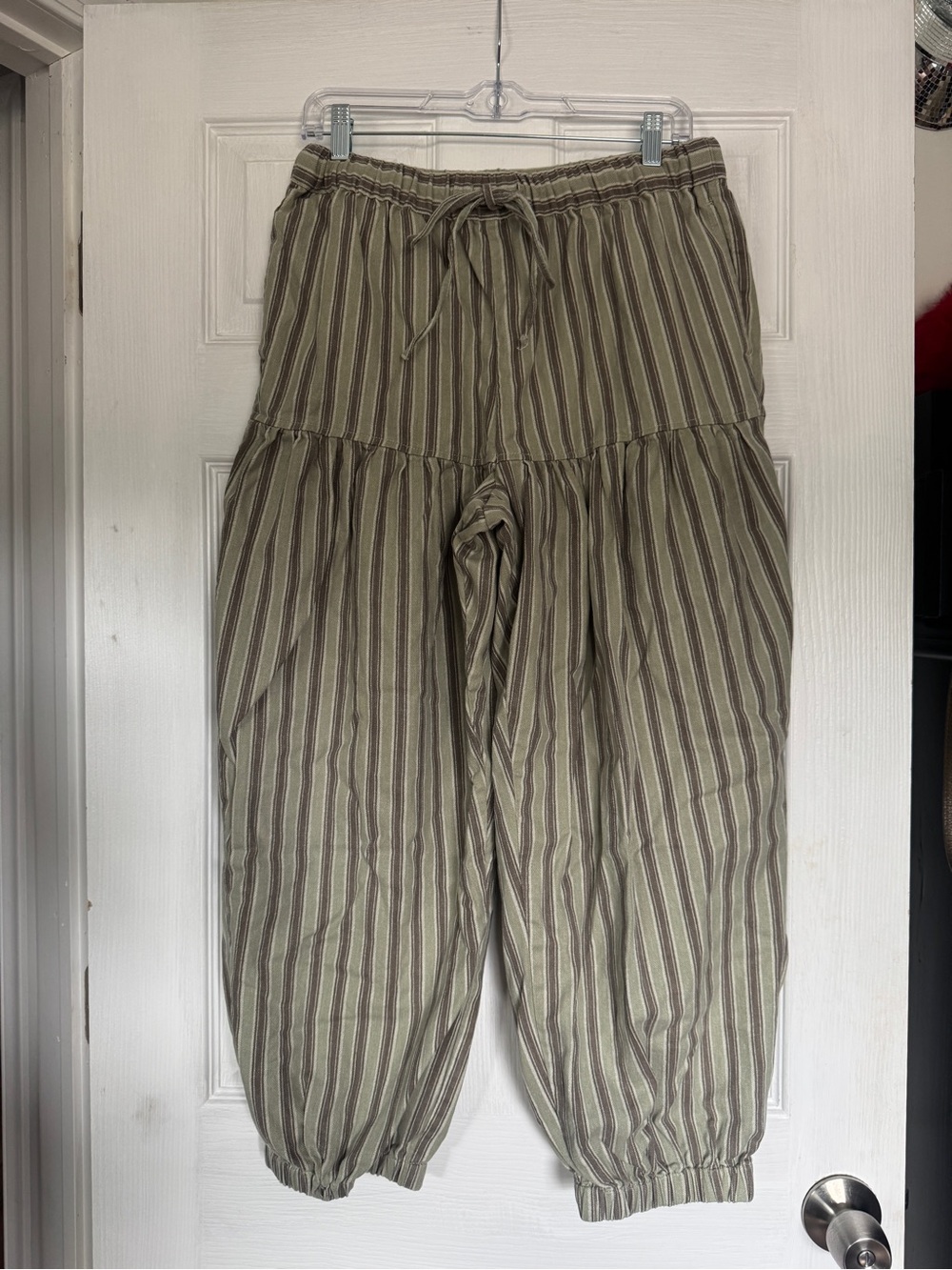 Free People Olive Green Striped balloon/Lantern Joggers